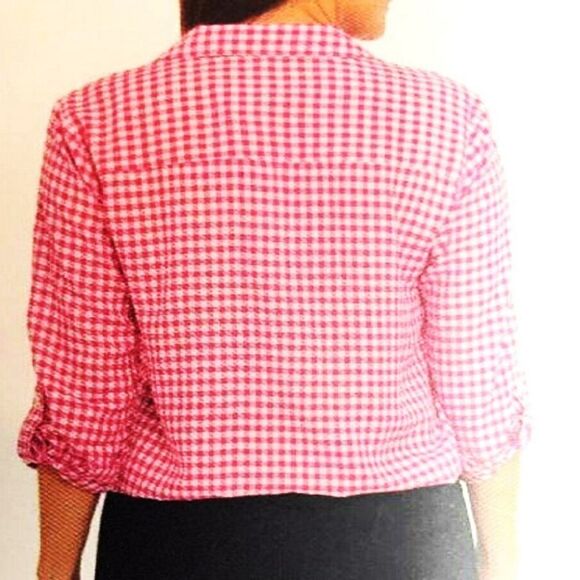 NWT JONES NEW YORK "BABY GINGHAM PINK" BLOUSE TIES IN THE FRONT W/ POCKETS SZ.M - Picture 2 of 4